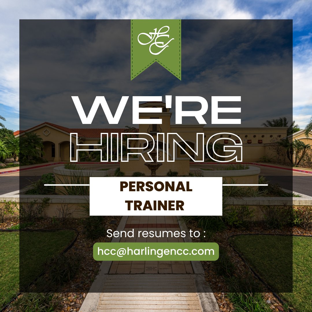 Harlingen CC (@harlingencc) on Twitter photo 💪 Harlingen Country Club is looking for a Certified Personal Trainer!
We’re seeking a motivated, energetic trainer to work with our members in a exclusive club environment while building strong client relationships.
📩Interested? Send resumes to hcc@harlingencc.com. 💪 Harlingen Country Club is looking for a Certified Personal Trainer!
We’re seeking a motivated, energetic trainer to work with our members in a exclusive club environment while building strong client relationships.
📩Interested? Send resumes to hcc@harlingencc.com.