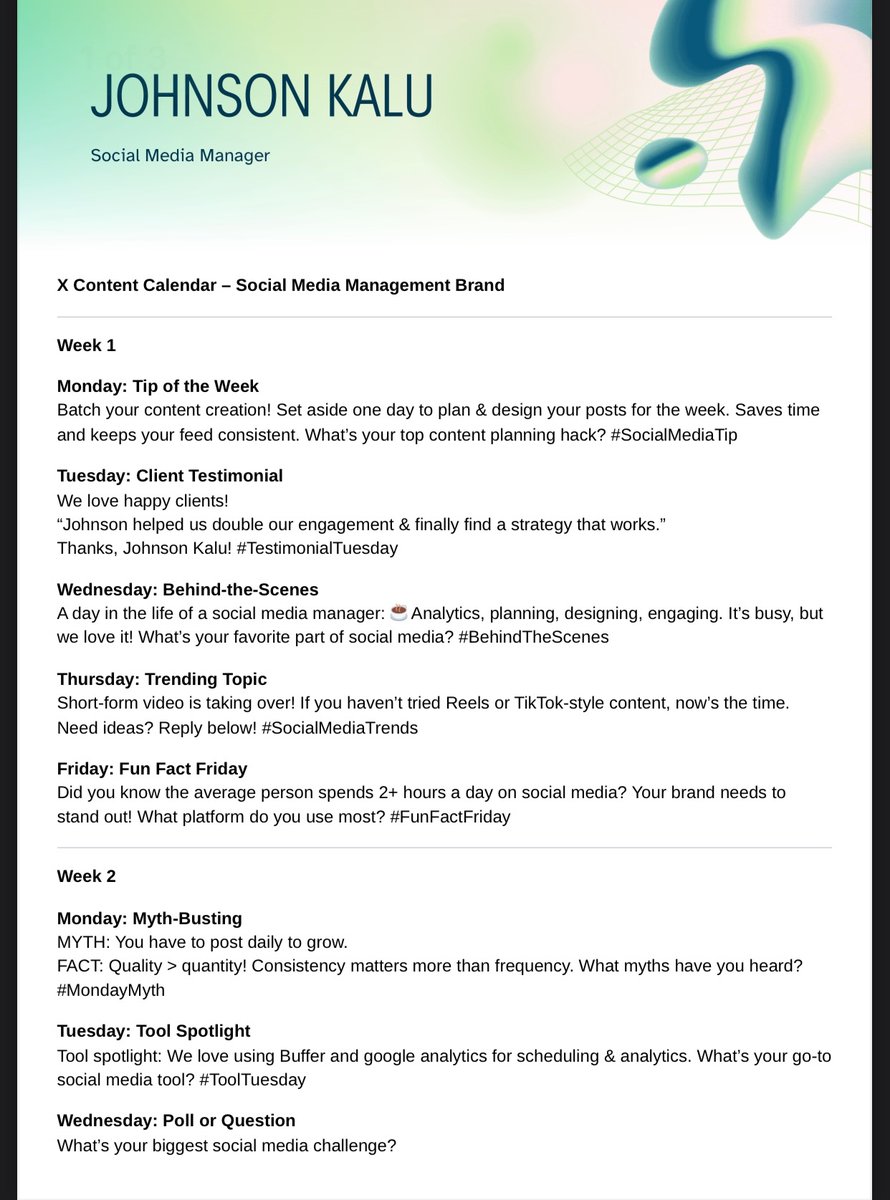 Justme_Johnson's tweet photo. Day 7 on #smmproject @mayo_naisee
Content strategy for posting on x https://t.co/UKTnD3fgs0