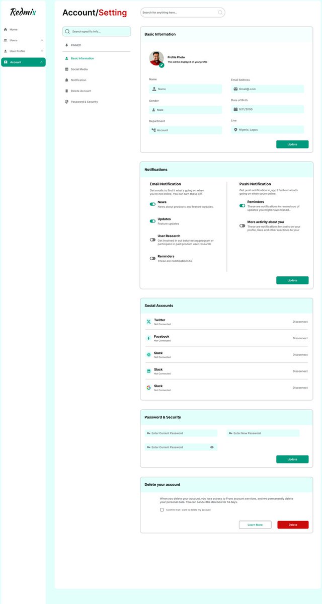 Redmix_designs's tweet photo. Designed this dashboard settings page for a web (include account preferences, notifications, privacy, and theme customization).
It was amazing working on this project as I am really getting better at Auto layout!🥳🥳 #PWJCommunity #jolomidesigns #jolomiomadeli https://t.co/RSSFGcwWL4