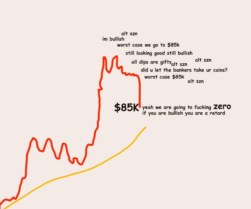 This meme is from 4 months ago when bitcoin crashed to 85k today we crash  to 118k and still the same conversations 😹