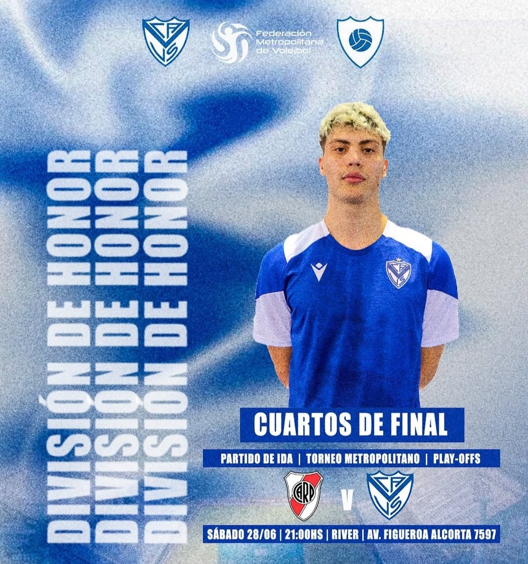 🏐 TORNEO METROPOLITANO 
■ CUARTOS DE FINAL 

🔜 RIVER 🆚️ #VÉLEZ 
📆 Sábado 28/06 🏐 21 hs. 
🏟 River 

💪🏼 ¡Vamos Vélez! 💙 

#VOLEY 

<a href="/Velez_Voley/">Velez Voley</a> 
<a href="/velezdeportivo/">Vélez Deportivo</a>
<a href="/metrovoley/">FMV</a>