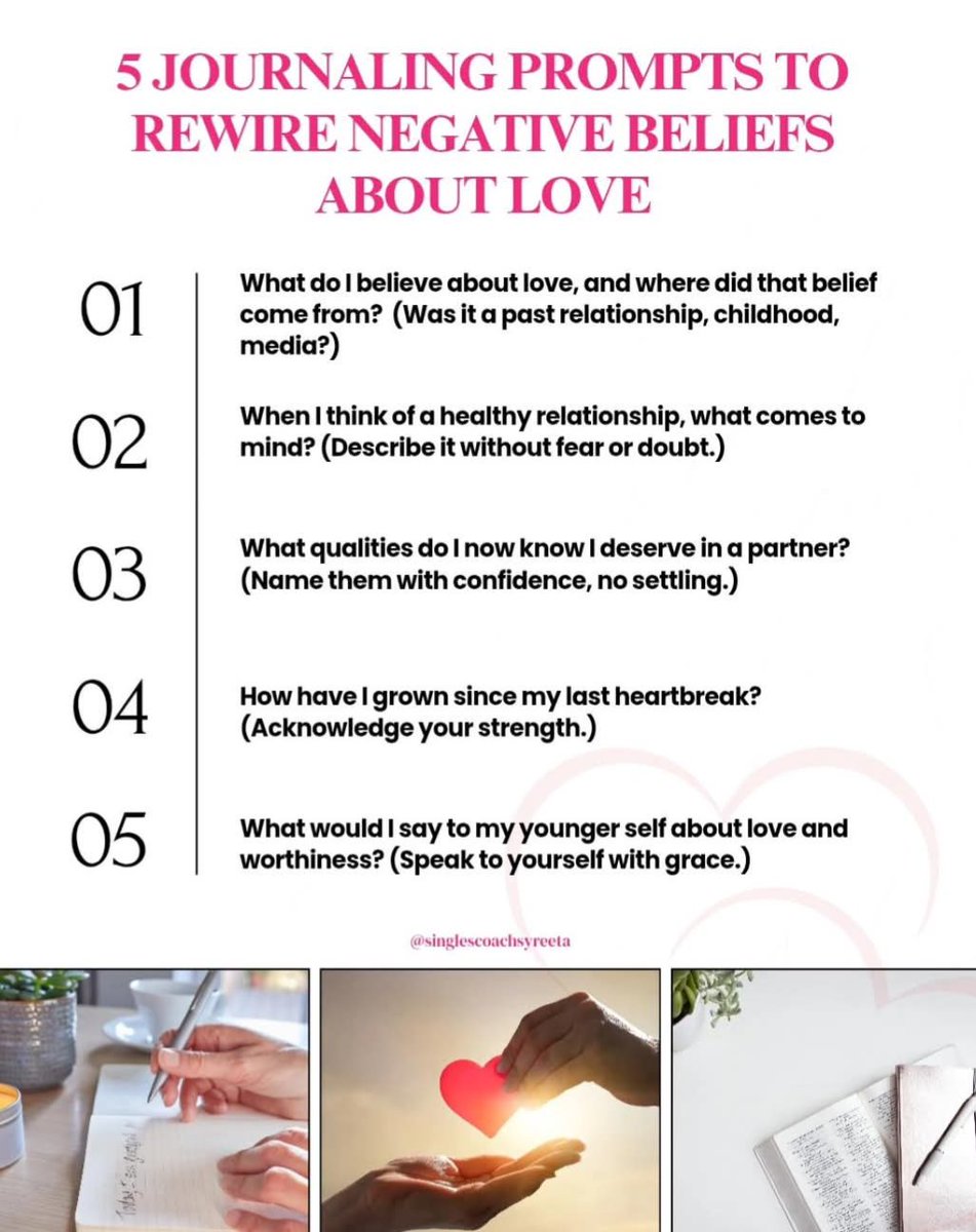 SyreetaFields2's tweet image. You don’t have to carry old stories into a new season.

These prompts are your permission to unlearn fear and relearn love. 💕

💬 Tell me below. Which one are you starting with today?

#lovemindset #journalingforhealing #faithandlove #christiansinglewomen #rewriteyourstory