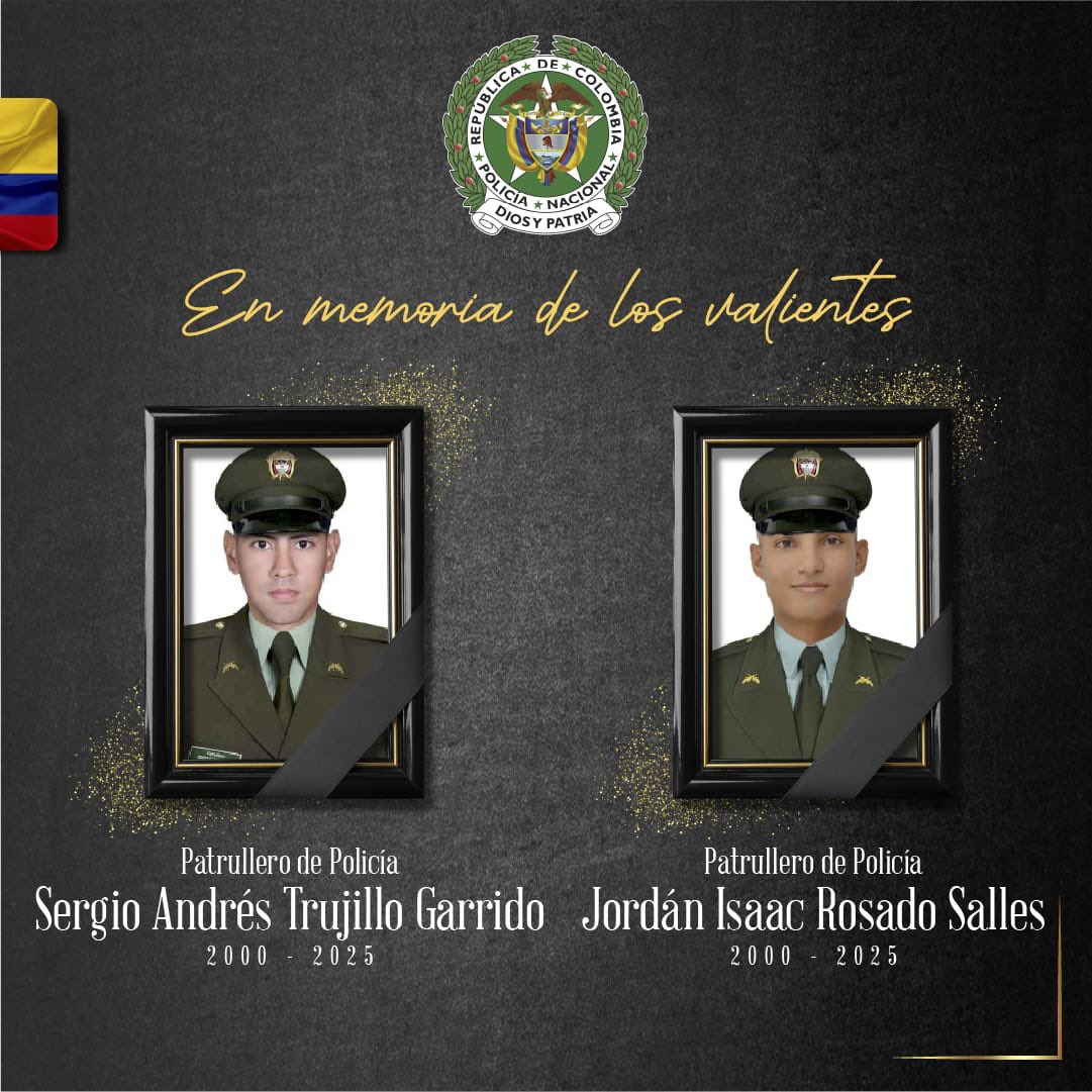 ¡𝗠𝗘𝗡𝗧𝗘𝗦 𝗖𝗥𝗜𝗠𝗜𝗡𝗔𝗟𝗘𝗦! Condenamos y rechazamos con la mayor contundencia el atentado criminal perpetrado contra la Estación de Policía de Morales (Cauca), que segó la vida de nuestros patrulleros de policía Sergio Andrés Trujillo Garrido y Jordán Isaac Rosado Salles.