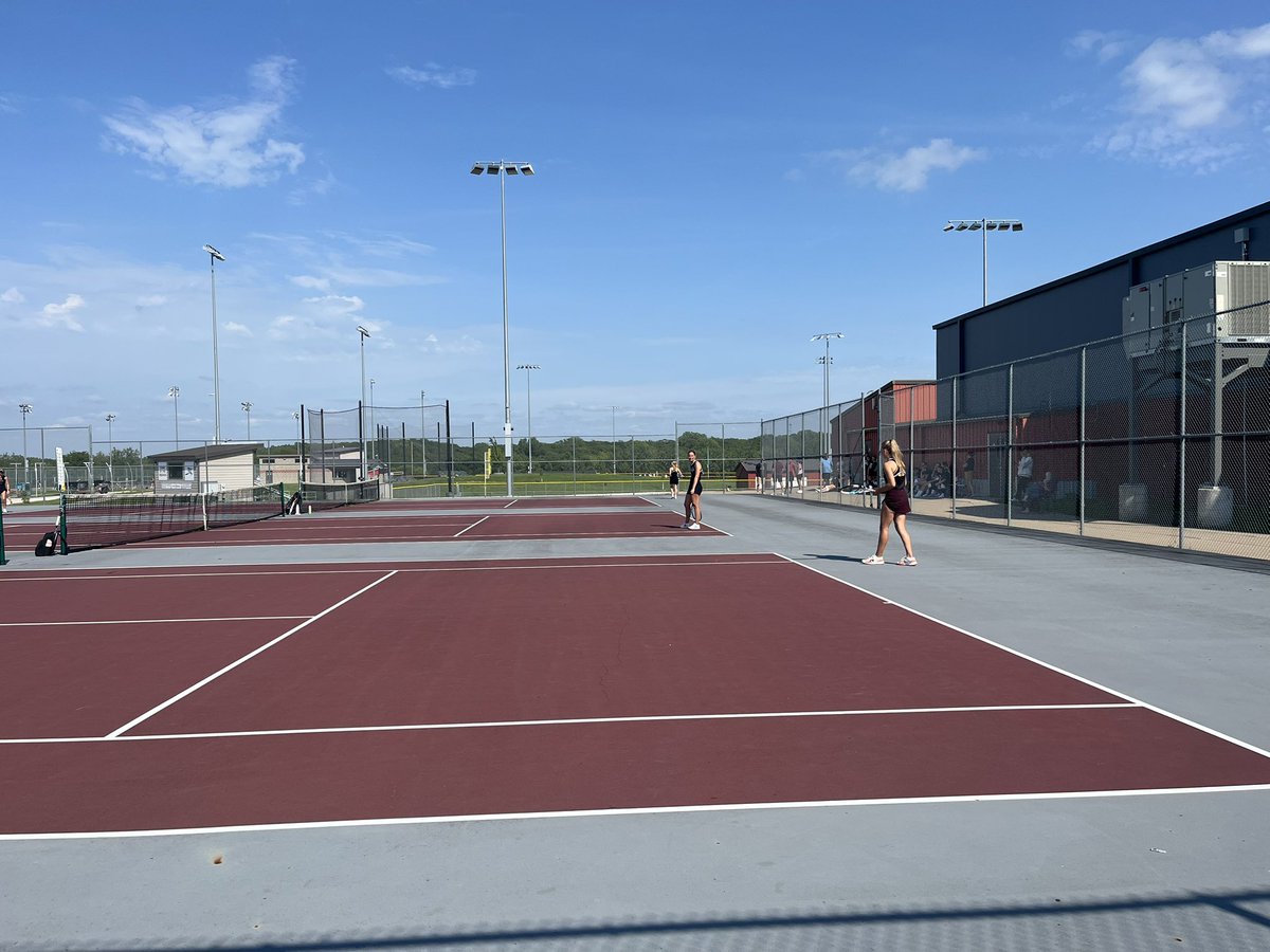 Another nice day at the courts as the Oskaloosa (1-0) girls tennis team opens up conference play against Indianola (0-0). Girls warming up now with action getting underway shortly.