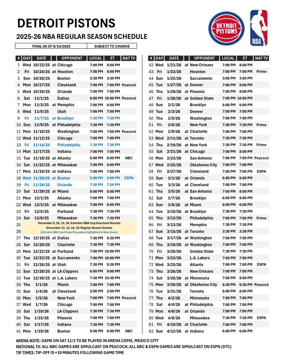 Ready to plan my life around this.  

We starting the season with an 11-3 record.