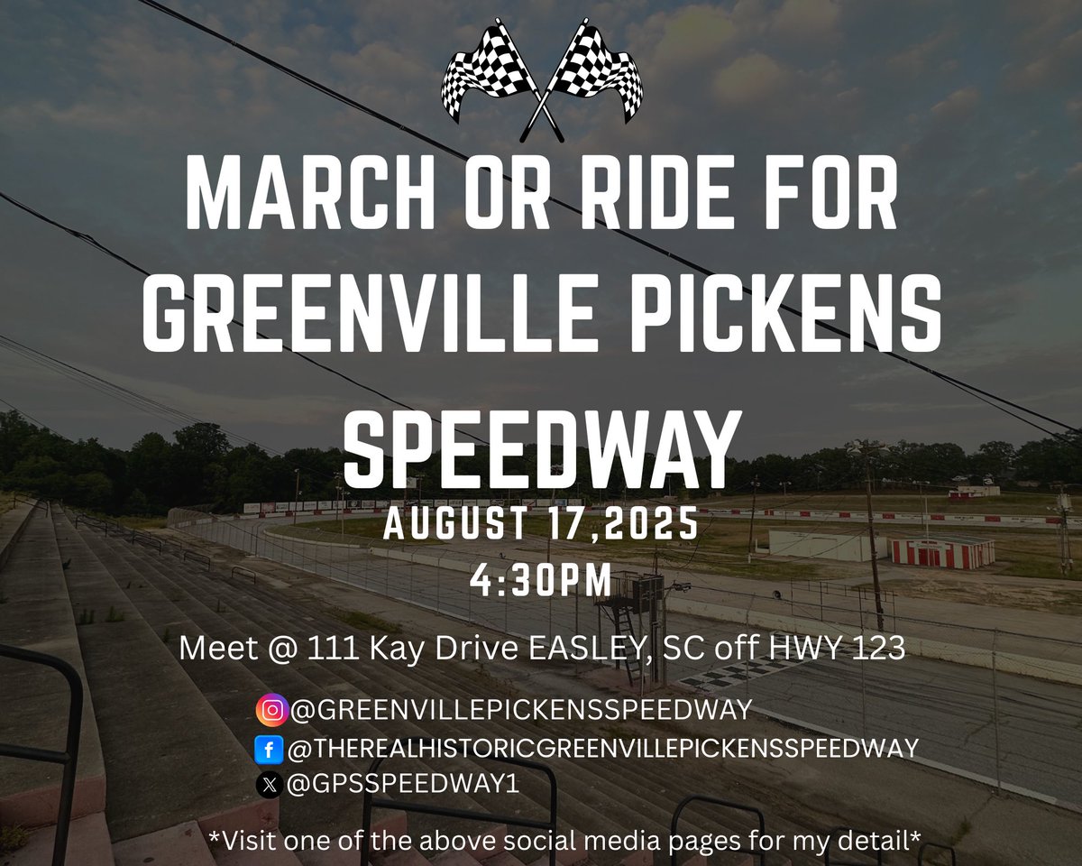 The Real Historic Greenville Pickens Speedway (@gpsspeedway1) on Twitter photo Meet up location ⬇️⬇️⬇️ Meet up location ⬇️⬇️⬇️