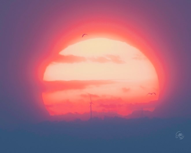 AnnBruen's tweet photo. The sun made a surprise colourful appearance through cloud and sea mist at Gyles Quay this evening as it was setting. 
#mistysunset #sunset #gylesquay #dundalkbay https://t.co/Y6hWf3v7BI