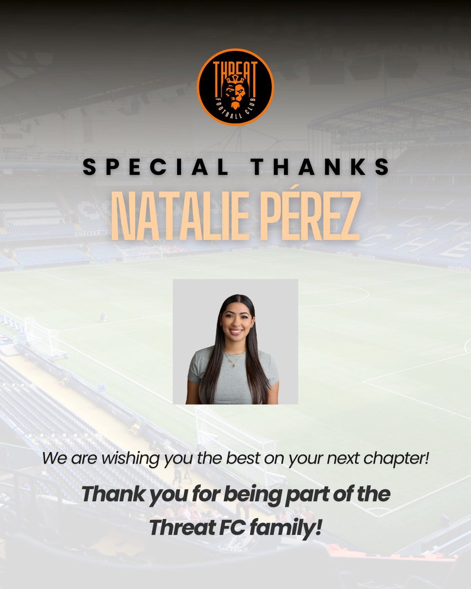 ThreatFC's tweet photo. “Threat FC has a lot of heart and hustle, and I’m grateful to have been part of an organization that let me leave my mark. I’ll be cheering from the sidelines, thank you for trusting me to help tell your story!”
- Natalie Pérez https://t.co/1pILlKkFeN
