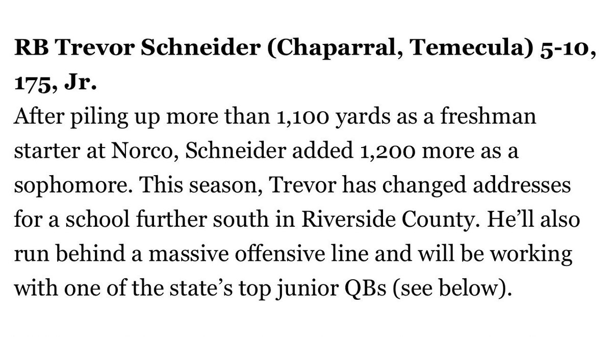 Big thanks to <a href="/CalHiSports/">Cal-Hi Sports</a> for recognizing me as one of the top players in the IE!! <a href="/Coach_Ramer/">Coach Ramer</a> <a href="/CoachDeeWR/">D’Vonte McKneely</a> <a href="/coach_jpayne/">Jason Payne</a> <a href="/GregBiggins/">Greg Biggins</a> <a href="/BrandonHuffman/">Brandon Huffman</a>