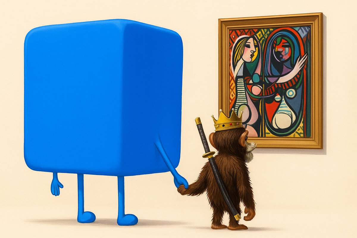 We wandered through the gallery space,
The cube stood steady at its <a href="/base/">Base</a> 
An NFT made colors sing—
And in its light we saw everything.
<a href="/baseapp/">Base app</a>  <a href="/base4everything/">Base is for Everything</a>  <a href="/the_ape_society/">The Ape Society</a>