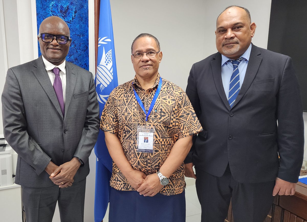 WFP_Pacific_'s tweet photo. We were honored to host 🇹🇴 Deputy Prime Minister Hon. Dr. Taniela Fusimalohi and Hon. Kapelieli Lanumata, Minister for Trade &amp; Economic Dev. at our Suva office.

We reaffirmed our partnership in advancing food security, nutrition &amp; emergency preparedness for Tonga and the region. https://t.co/Y040tACy0H