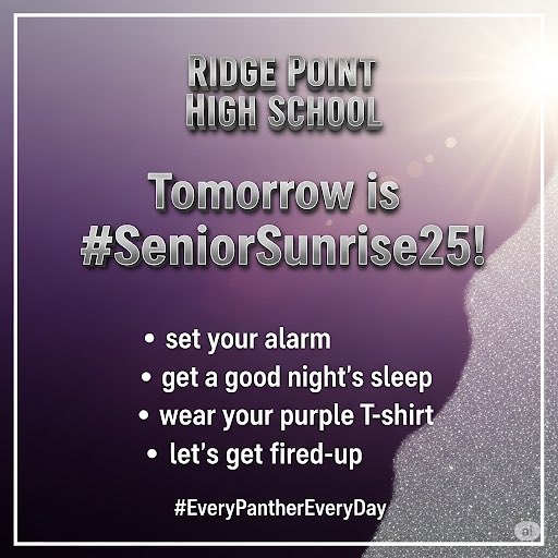 RickGainesEDU (@rgapmobilelive) on Twitter photo 🚨🌅Activity Alert 🌅🚨: Hey, hey #PantherNation, tomorrow is #SeniorSunrise25: 1st activity of the school year! Wear your #PurpleTshirt and Panther gear! See you at 0630 Seniors! #BackToSchool25 #PantherSunrise
#RPLevelUp #LeadThePAC <a href="/DrDJackson4/">Dr. Danielle Olivier Jackson</a> #OriginalPost 🚨🌅Activity Alert 🌅🚨: Hey, hey #PantherNation, tomorrow is #SeniorSunrise25: 1st activity of the school year! Wear your #PurpleTshirt and Panther gear! See you at 0630 Seniors! #BackToSchool25 #PantherSunrise
#RPLevelUp #LeadThePAC <a href="/DrDJackson4/">Dr. Danielle Olivier Jackson</a> #OriginalPost