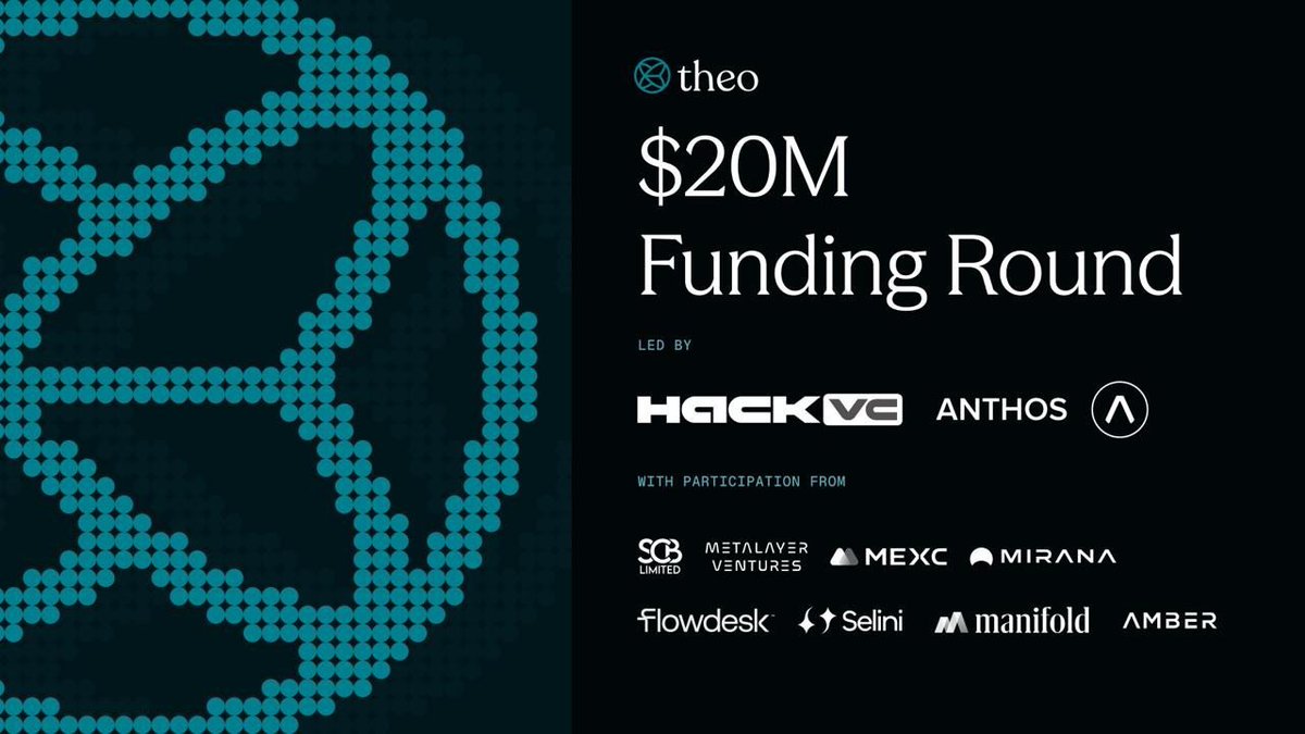 Theo $20M funding announcement visual with brand identity