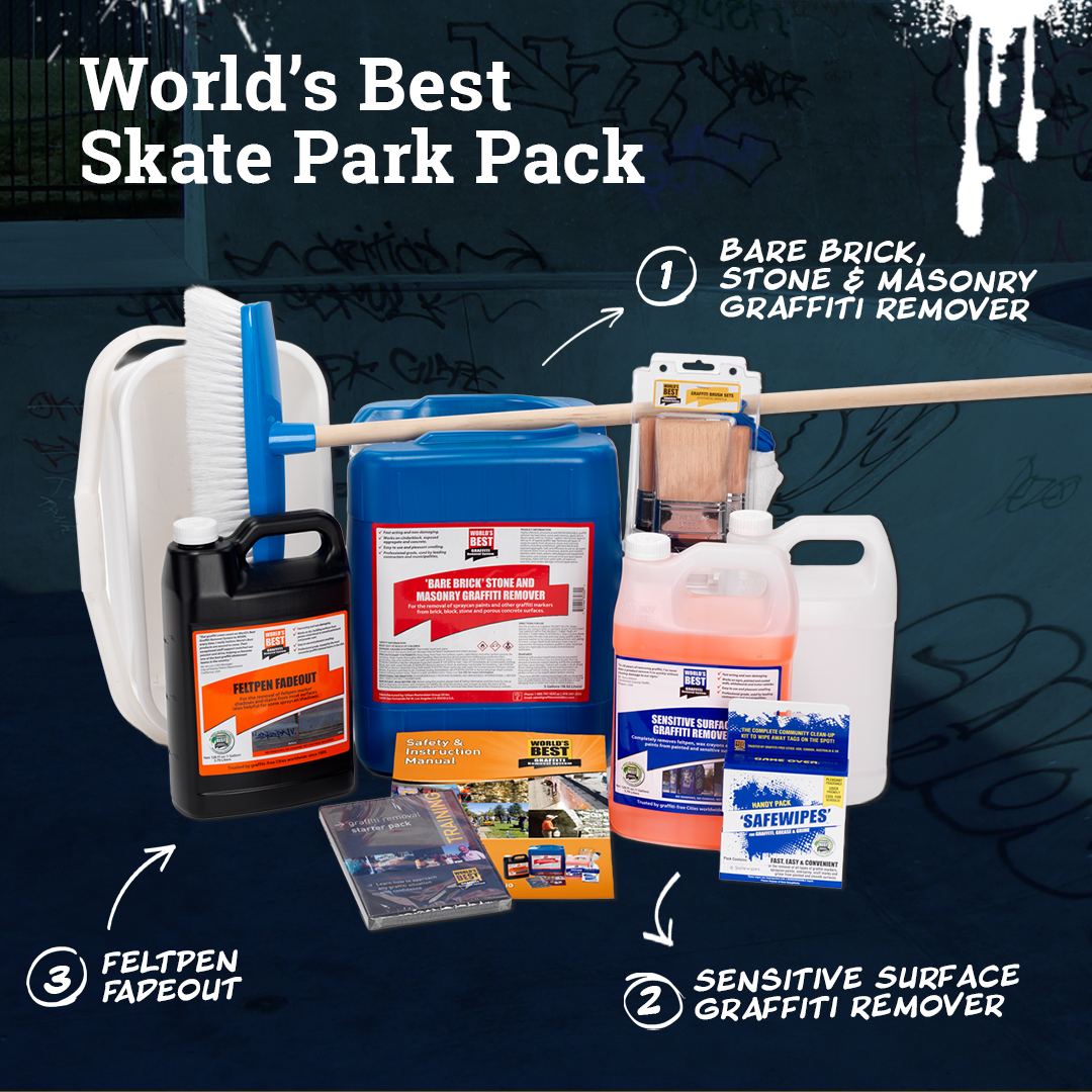 Remove up to 3,000 sq. ft. of graffiti from concrete bowls, steel rails &amp; signage with the World’s Best Skate Park Pack. Restore, protect &amp; keep parks graffiti-free. 🛹 Shop: graffitiremovalinc.com/products/skate… #GraffitiRemoval #SkatePark