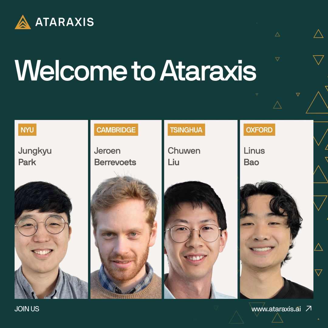 Ataraxis_AI's tweet image. Over the past few months, we’ve doubled the size of our team. Today, we’re excited to introduce some of the researchers joining our frontier AI lab, building next-generation models for precision medicine:

- Jeroen Berrevoets (prev. Cambridge Math PhD)
- Jungkyu (JP) Park (prev.…