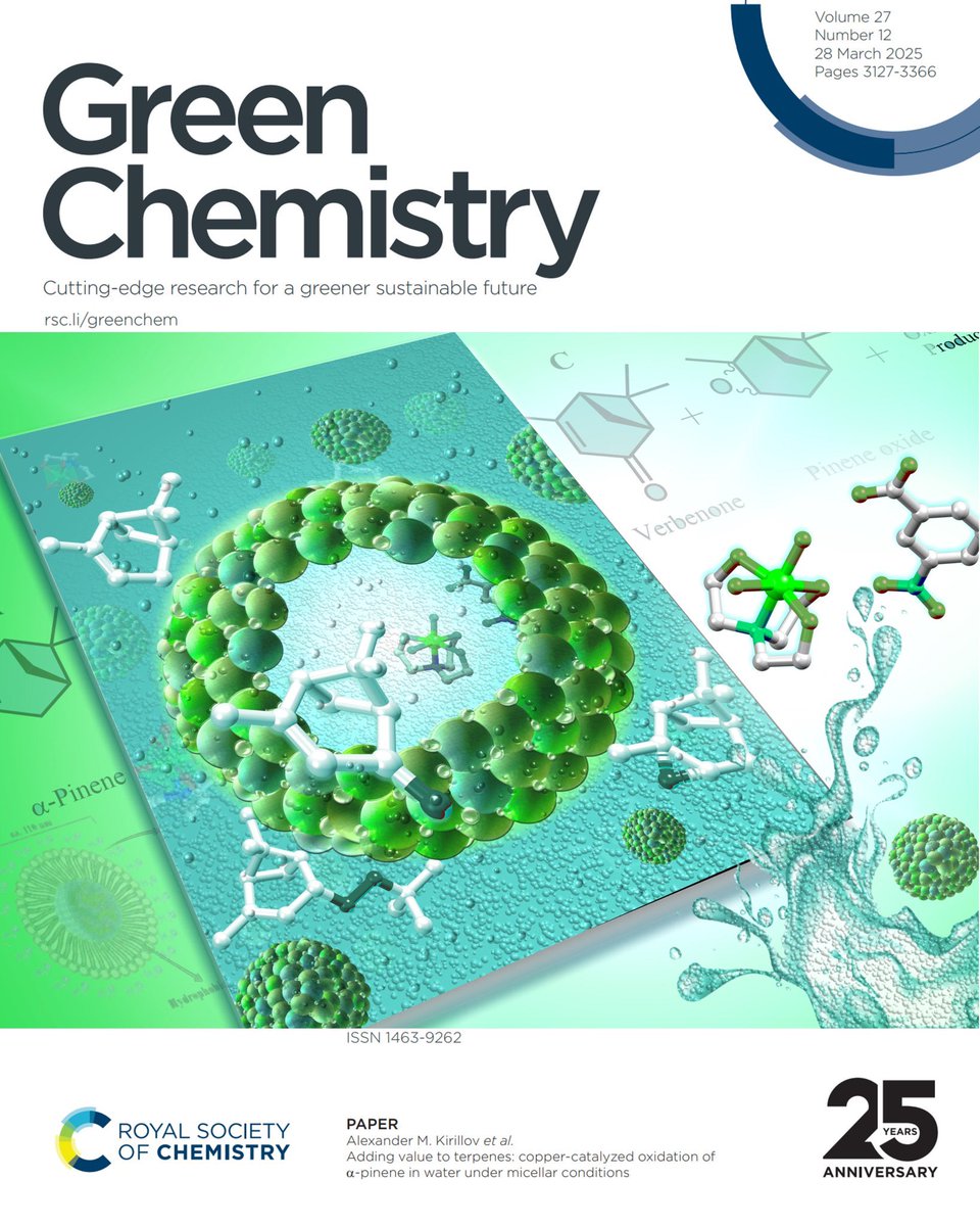 Green Chemistry in Micellar Water: From Pines to Fragrances.
Recent research by <a href="/MINDlabpt/">MINDlab</a> in collaboration with Novartis Pharma featured on a Cover of Green Chemistry.
doi.org/10.1039/D4GC06…
#chemistry #scicomm #science #sciart #sustainability