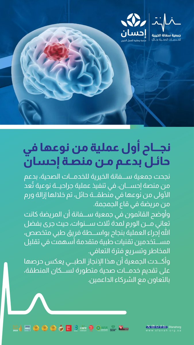 #خبر|📄
    
نجاح أول عملية من نوعها في حائل بدعم من #منصة_إحسان 
    
#جمعية_سفانة|#يدك_الحانية