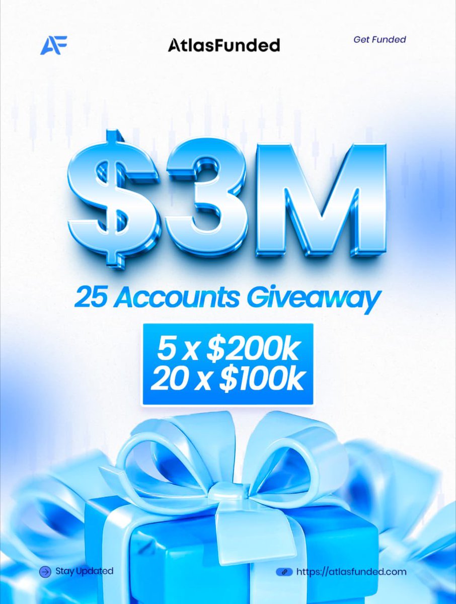 Atlas Funded (@atlasfundedcom) on Twitter photo ๐ Biggest Prop Firm Giveaway EVER ๐
Weโre giving away $3M in funded accounts โ 25 winners total! ๐ฏ
๐ 5 x $200K Accounts
๐ 20 x $100K Accounts
How to Enter:
1๏ธโฃ Join: discord.gg/atlasfunded
2๏ธโฃ Follow us
3๏ธโฃ Like this post
4๏ธโฃ Repost
5๏ธโฃ Tag 2 trader friends
๐
Ends 30th ๐ Biggest Prop Firm Giveaway EVER ๐
Weโre giving away $3M in funded accounts โ 25 winners total! ๐ฏ
๐ 5 x $200K Accounts
๐ 20 x $100K Accounts
How to Enter:
1๏ธโฃ Join: discord.gg/atlasfunded
2๏ธโฃ Follow us
3๏ธโฃ Like this post
4๏ธโฃ Repost
5๏ธโฃ Tag 2 trader friends
๐
Ends 30th
