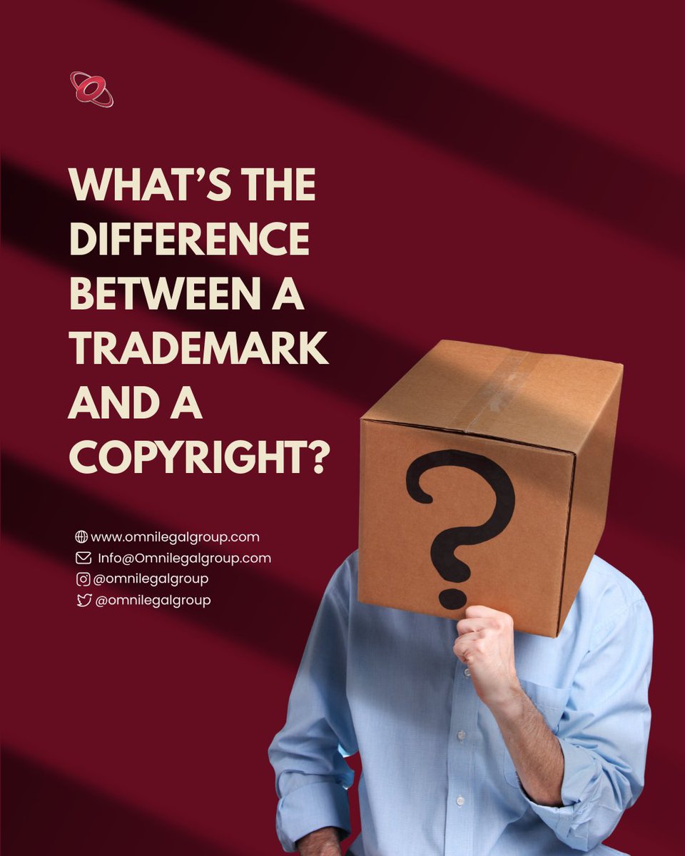 omnilegalgroup's tweet image. Trademark or copyright—what’s the difference?
👉 Trademark protects your brand.
👉 Copyright protects your creative content.
Both matter. Both protect your hard work. 💼🎨

#IntellectualProperty #TrademarkVsCopyright #IPBasics #CreativeProtection  #BeInformedWithOmniLG