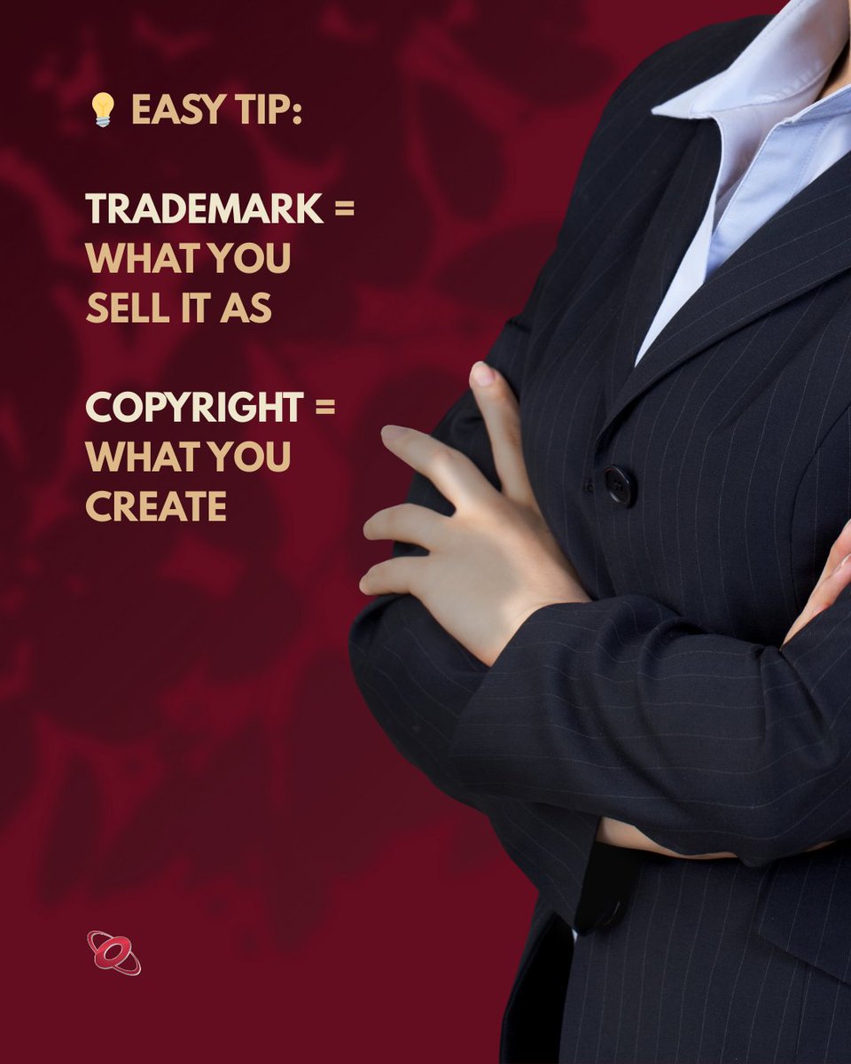 omnilegalgroup's tweet image. Trademark or copyright—what’s the difference?
👉 Trademark protects your brand.
👉 Copyright protects your creative content.
Both matter. Both protect your hard work. 💼🎨

#IntellectualProperty #TrademarkVsCopyright #IPBasics #CreativeProtection  #BeInformedWithOmniLG
