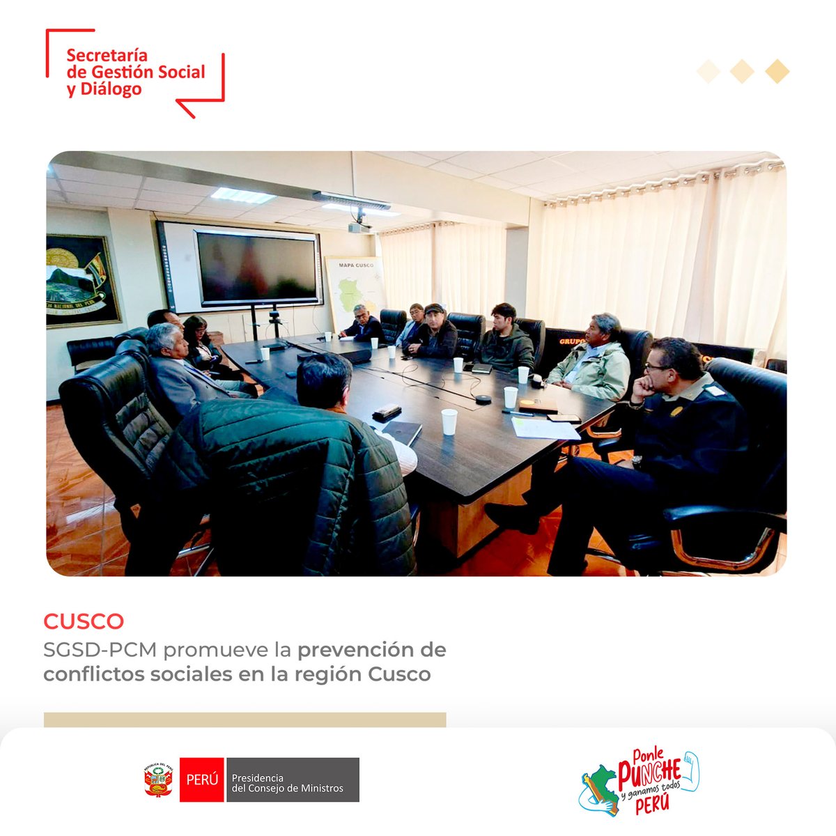 Secretaría de Gestión Social y Diálogo - PCM (@pcm_sgsd) on Twitter photo 📌#Cusco l Con la participación de la <a href="/PCM_SGSD/">Secretaría de Gestión Social y Diálogo - PCM</a> se desarrolló la reunión de coordinación convocada por la DGOP-MININTER, con el objetivo de abordar el manejo y análisis de la información en el trabajo preventivo y de gestión de conflictos sociales en la región del Cusco. 📌#Cusco l Con la participación de la <a href="/PCM_SGSD/">Secretaría de Gestión Social y Diálogo - PCM</a> se desarrolló la reunión de coordinación convocada por la DGOP-MININTER, con el objetivo de abordar el manejo y análisis de la información en el trabajo preventivo y de gestión de conflictos sociales en la región del Cusco.