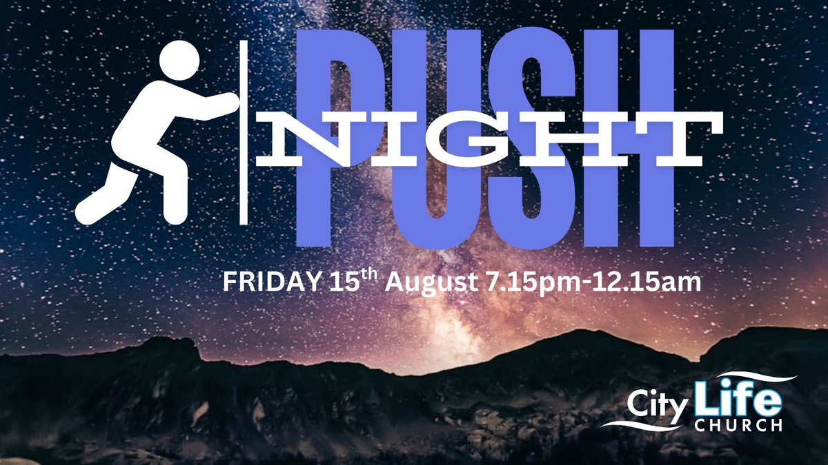 🫸 Don't miss out on this Friday's PUSH NIGHT of prayer, fellowship &amp; personal ministry at CLC! ⚡🔥🌊

A powerful time seeking God, strengthening relationships &amp; pushing into the more of God! ✝️👑🚀

⏰ Doors open from 7pm. Starts 7.15pm. 

#PrayUntilSomethingHappens #PUSH