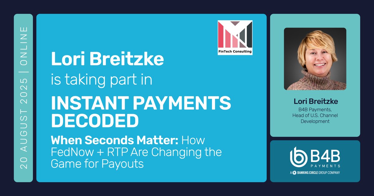 When seconds matter, payouts can’t wait for ACH.

Join Lori Breitzke on Instant Payments Decoded to explore how FedNow, RTP, and prepaid tech enable urgent disbursements from disaster relief to field ops.

Register here: ow.ly/jVON50WCYpA

#FedNow #RTP #PaymentsInnovation