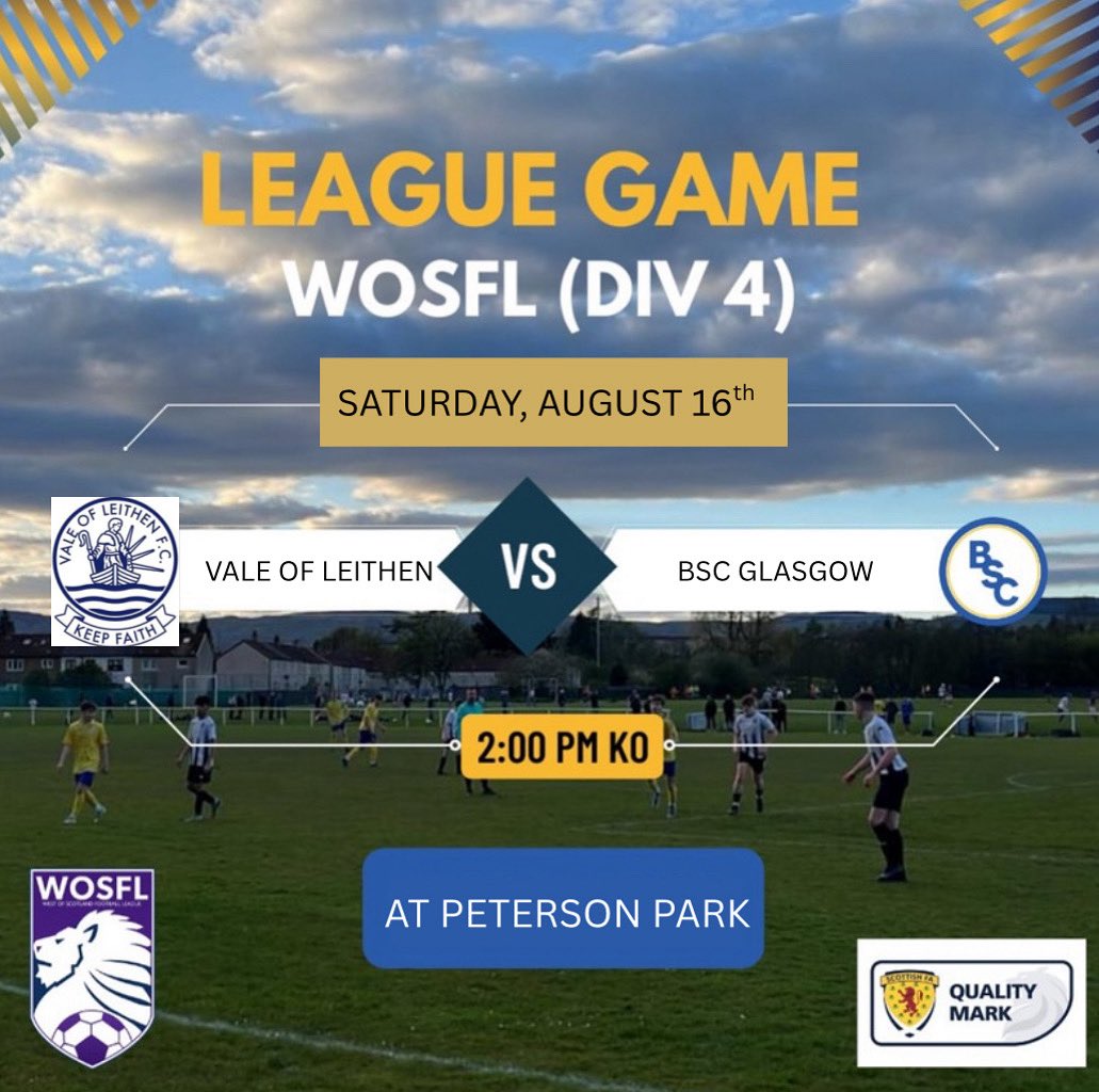 We play Vale of Leithen on Saturday, come and support BSC