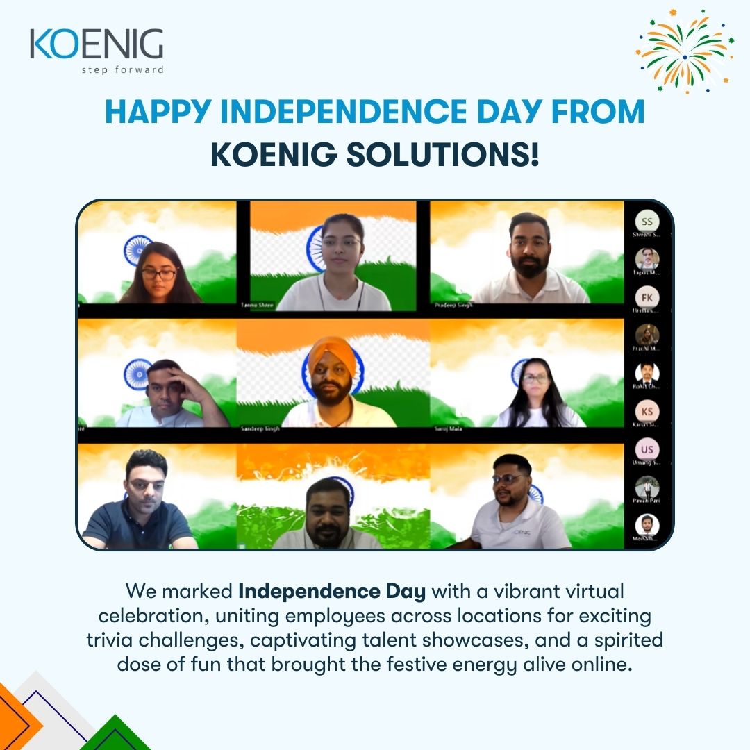 Happy Independence Day from all of us at <a href="/KoenigSolutions/">Koenig Solutions</a>! 🇮🇳

#IndependenceDay #KoenigSolutions #TeamKoenig #CelebratingTogether #Freedom #Unity #StepForward