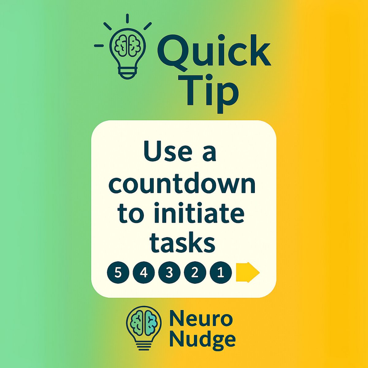 neuro_nudge's tweet photo. Having a hard time starting a task?

Try the 5-4-3-2-1 countdown.

Count down, then take action before your brain can talk you out of it.

#ADHD #ADHDTips #ExecutiveFunction #TaskInitiation https://t.co/4CciCi1N80