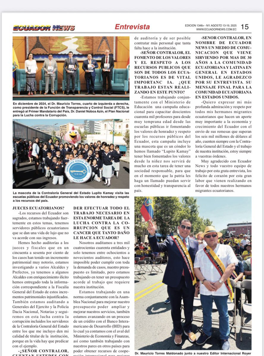 Entrevista Dr. Mauricio Torres Maldonado Contralor General del Estado   “NO TENGO NINGÚN COMPROMISO CON  PARTIDO POLÍTICO ALGUNO”

“LOS RECURSOS DE LOS ECUATORIANOS SON SAGRADOS, MI COMPROMISO ES CON EL PUEBLO ECUATORIANO”

“SEGUIREMOS REALIZANDO EXÁMENES ESPECIALES A LAS