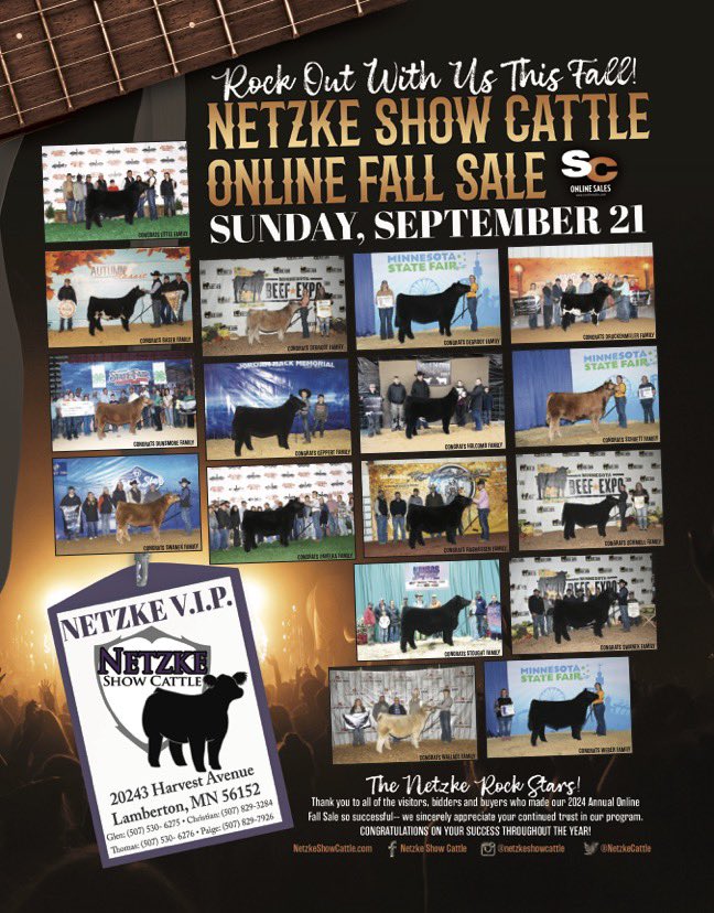 NetzkeCattle's tweet photo. NEW SALE DATE. SAME HIGH QUALITY CATTLE.

Mark your calendars on Sunday, September 21st for our 2025 Annual Online Fall Sale hosted by SC Online Sales!

Please keep us in mind when making your list of stops for this fall and stay tuned to our social media pages for more sale info https://t.co/uuiOwMxkjR