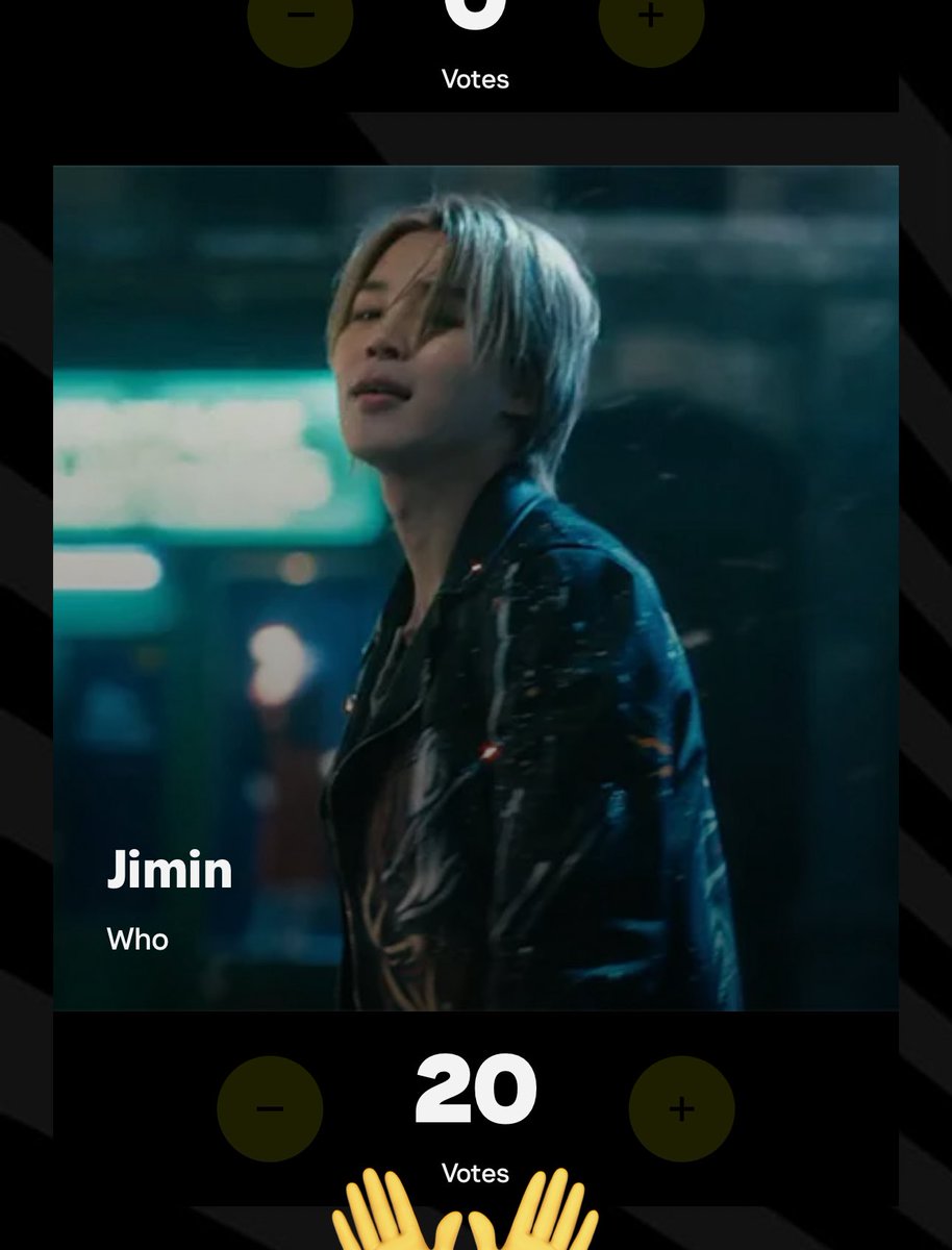 POWER HOUR NOW! 

ARMY, don’t forget to cast your 20 votes for #Jimin's "WHO" in the “Best K-pop” category at the #VMAs        

🔗 : mtv.com/event/vma/vote…