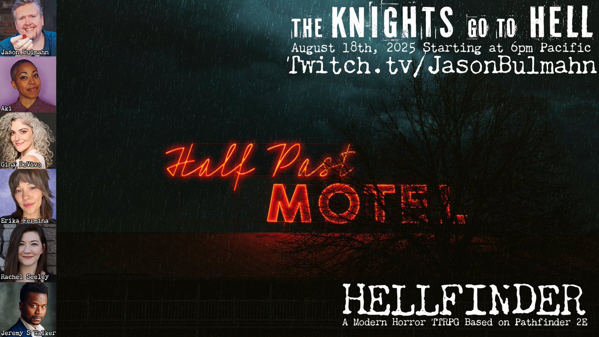 JWalkerScene's tweet image. Monday, Aug. 18th - The @KoEverflame are back together for another adventure! This time in a new rpg by @JasonBulmahn called HELLFINDER. Catch us live 8/18 - 6pm PT. - twitch.tv/jasonbulmahn

Crowdfunding campain: backerkit.com/c/projects/jas…

Thanks for the support! See you Monday!