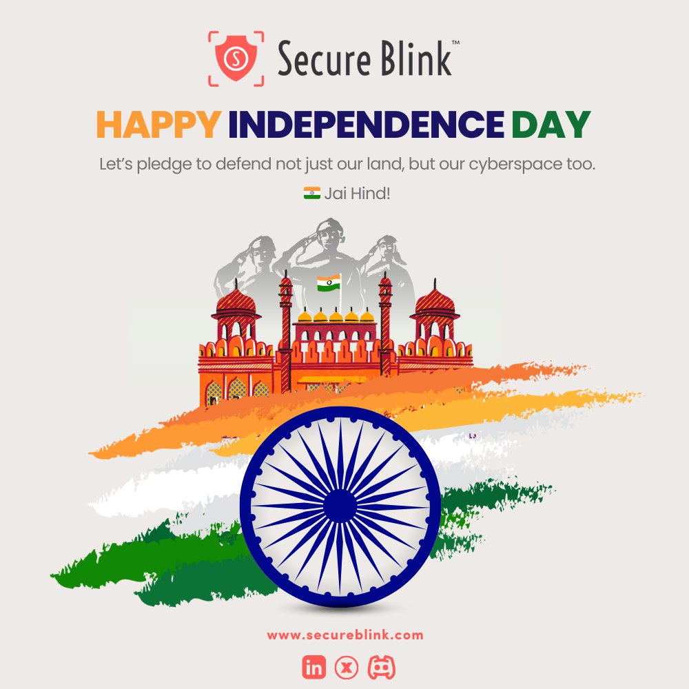 secure_blink's tweet photo. 🇮🇳 On this Independence Day, let’s commit to protecting India’s sovereignty — both on the ground and in cyberspace.

Jai Hind! 🔐✨

#IndependenceDay #Cybersecurity #DigitalIndia #MakeInIndia #SecureBlink https://t.co/hziX0Esh1q