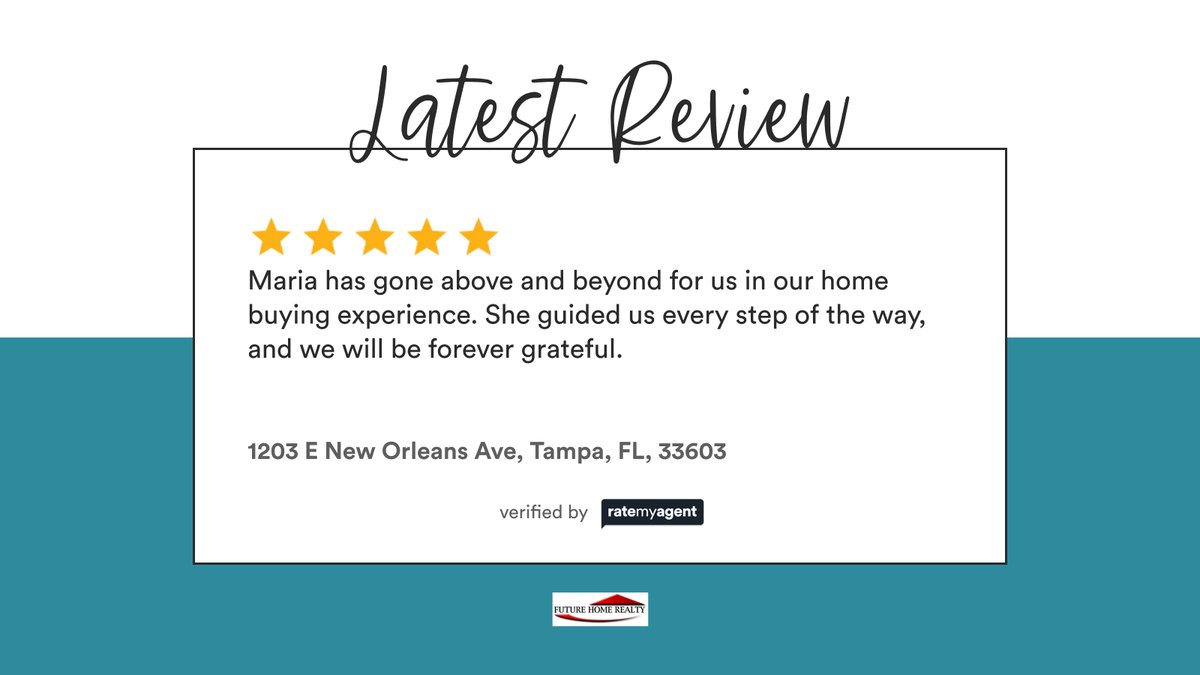 mariaps22's tweet photo. My latest RateMyAgent review inTampa.
SL 3440154 
★★★★★
https://t.co/4fRQlbT1l8
...
#ratemyagent #realestate #FUTUREHOMEREALTY  #FloridaHomes #MoveInReady#RealtorLife #HouseGoals #HomeBlessedHome #MariaSpagnuoloVallejo #TampaRealEstate #HomeTour #FamilyHome https://t.co/kLj7os9ODk