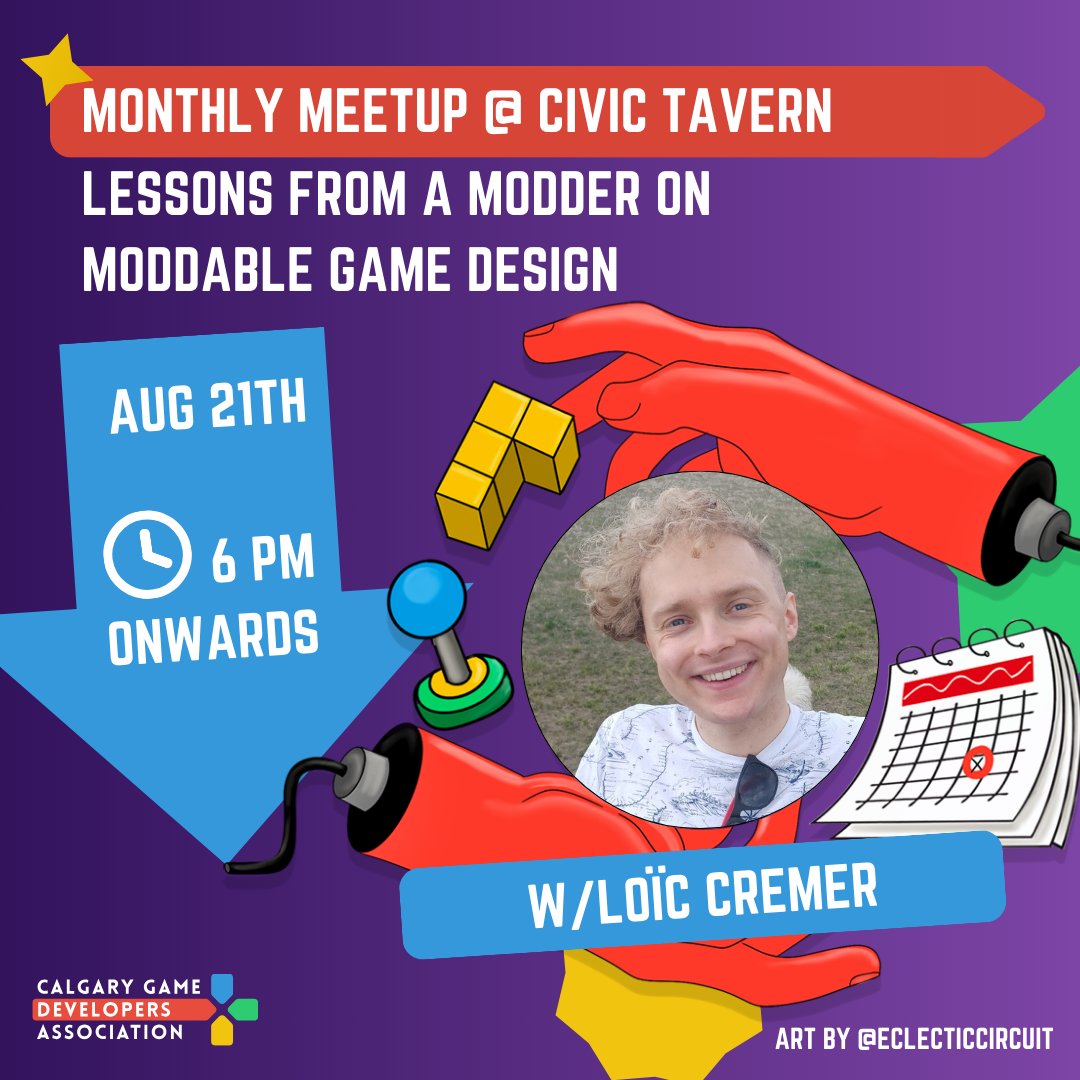 CalgaryGameDevs (@calgarygamedevs) on Twitter photo August monthly annoucnement!
Loïc Crémer (Level Designer at Shifty Eye Games) will be speaking on building games that are more modder friendly
We are at <a href="/CivicTavern/">Civic Tavern yyc</a> (upstairs) from 6pm onwards and the presentation will begin around 7:15. The event is free and open to all. August monthly annoucnement!
Loïc Crémer (Level Designer at Shifty Eye Games) will be speaking on building games that are more modder friendly
We are at <a href="/CivicTavern/">Civic Tavern yyc</a> (upstairs) from 6pm onwards and the presentation will begin around 7:15. The event is free and open to all.