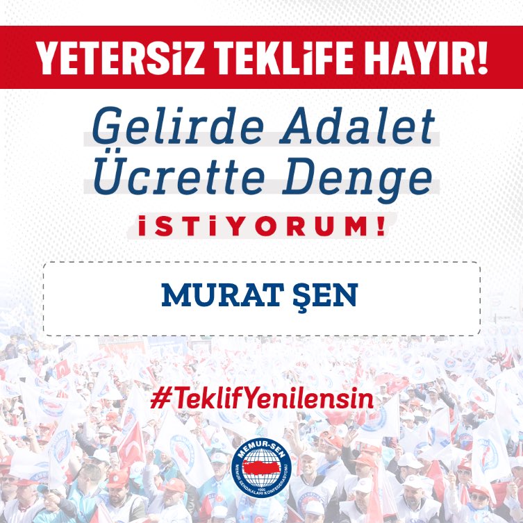 Gelir vergisinin %15’e sabitlenmesi için; #TeklifYenilensin #MemurHakkınıİstiyor