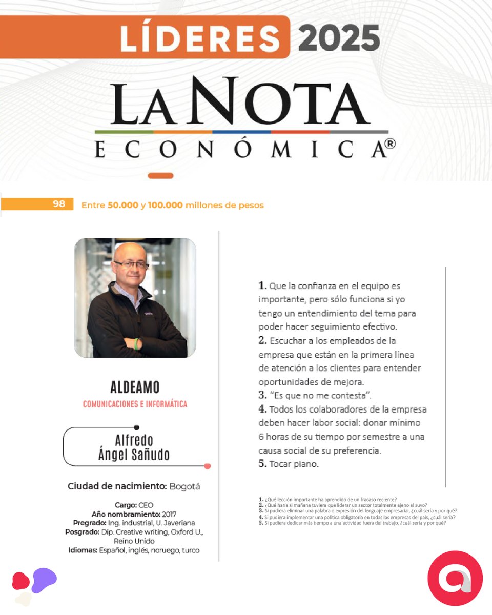 🚀 Nuestro CEO Alfredo Ángel fue destacado en Líderes 2025.

Hoy nos comparte su visión sobre innovación, trabajo en equipo y cómo una cultura sólida impulsa el crecimiento de Aldeamo 🌎💡