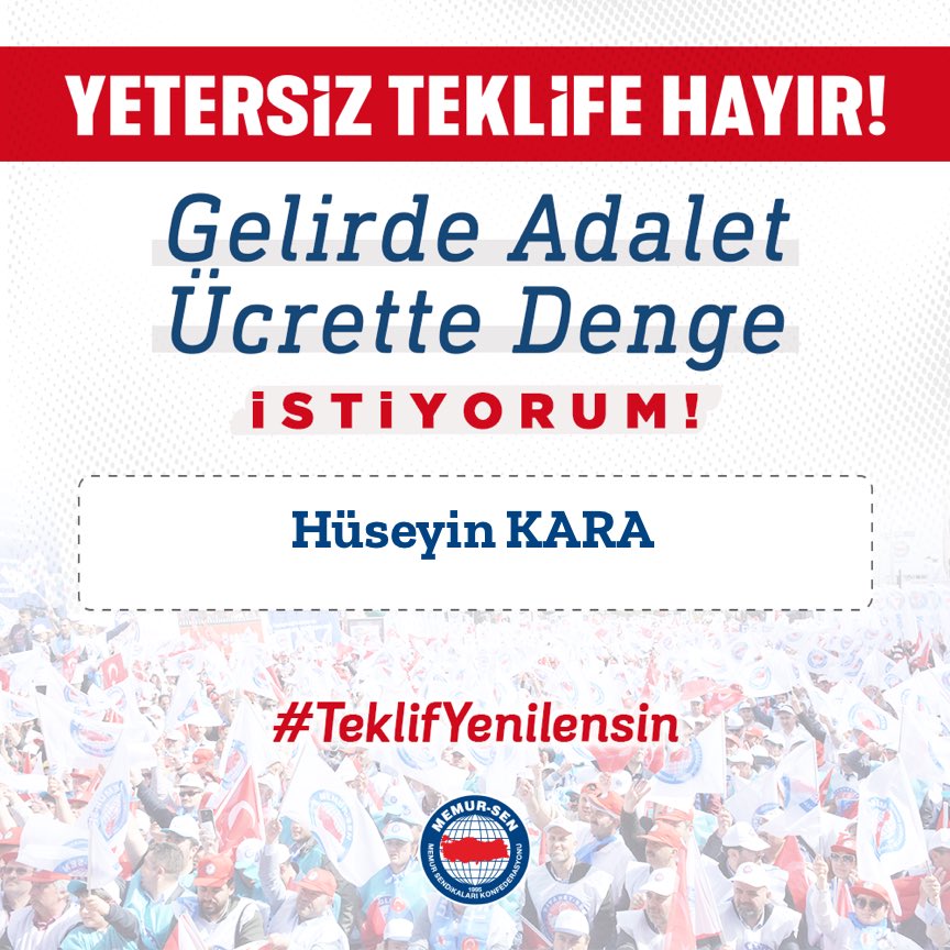 📢 Yetersiz Teklife Hayır!
Gelirde adalet, ücrette denge talebimizden vazgeçmiyoruz.
Emeğimizin karşılığını istiyoruz, hakkımızı alana kadar mücadeleye devam! 💪

#TeklifYenilensin #GelirdeAdalet #ÜcretteDenge
