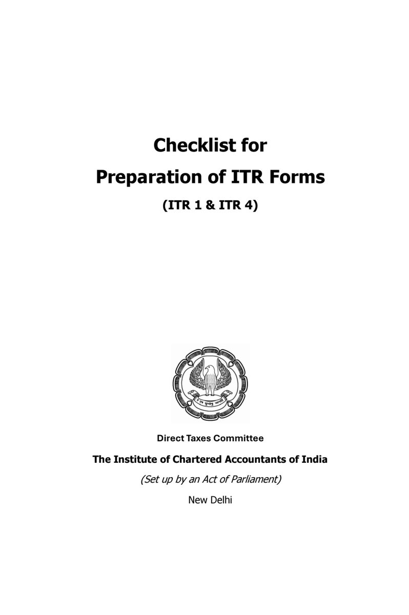 TaxationUpdates's tweet photo. Checklist for Preparation of ITR Forms 

Content Credit to @theicai

PDF Link https://t.co/POaSdCfMkB https://t.co/dpRxwBjJ4P