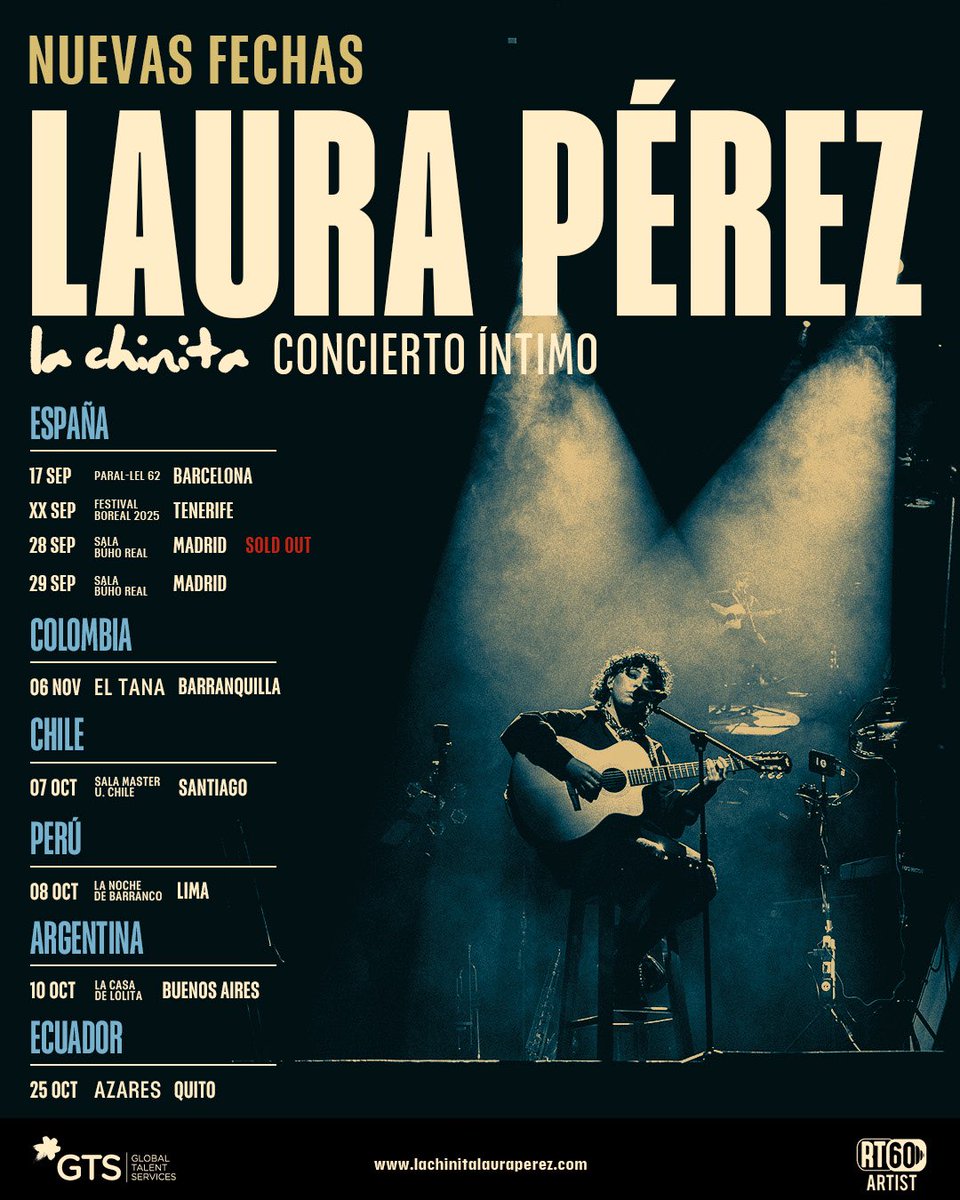 #UPDATE: Laura Pérez sigue conquistando territorios y acaba de añadir nuevos países a su actual gira 😱

España 🇪🇸, Chile 🇨🇱, Perú 🇵🇪, Argentina 🇦🇷 y Ecuador 🇪🇨, además de una fecha en Barranquilla 🇨🇴, son los lugares que La Chinita visitará pronto. 

Entradas en