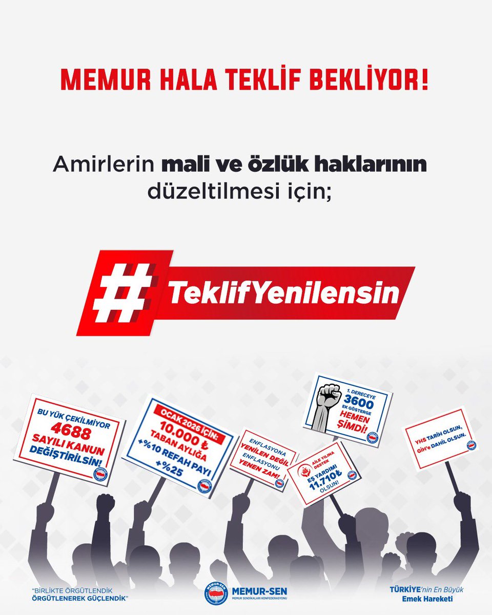 AbdullahCati's tweet photo. Amirlerin mali ve özlük haklarının düzeltilmesi için; #TeklifYenilensin 

Türkiye büyürken alım gücümüz de büyüsün, Milli gelir artarken memurun refah düzeyi de artsın 
istiyoruz. 
 
@RTErdogan 
@_cevdetyilmaz 
@isikhanvedat 
@memetsimsek https://t.co/iJtE4VUBnW