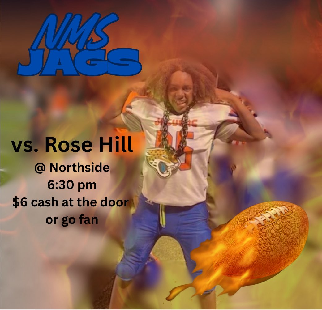 💙🧡🏈Tonight is our football JAGS first home game! We can’t wait to see you take the field! Go JAGS!!🏈🧡💙
📍Northside High School
🕰️ 6:30
🎟️ $6 cash at door or online at gofan.co/event/4035799?…
#JMCSS
#JaguarNation
#begreaterthanb4