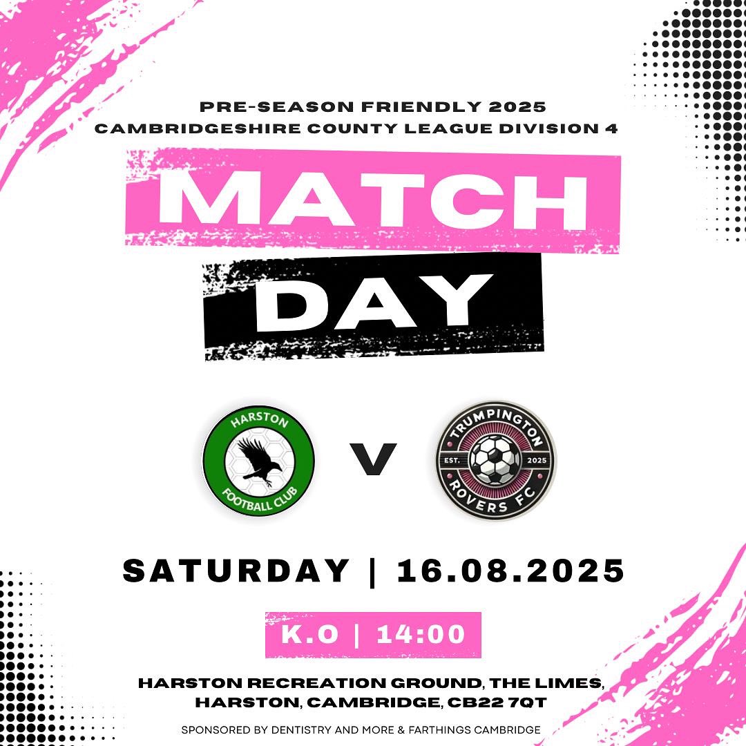 This Saturday we face Harston FC 💪 A tough test against a division 2 side, but the boys are ready to give it everything as always 🩷🖤