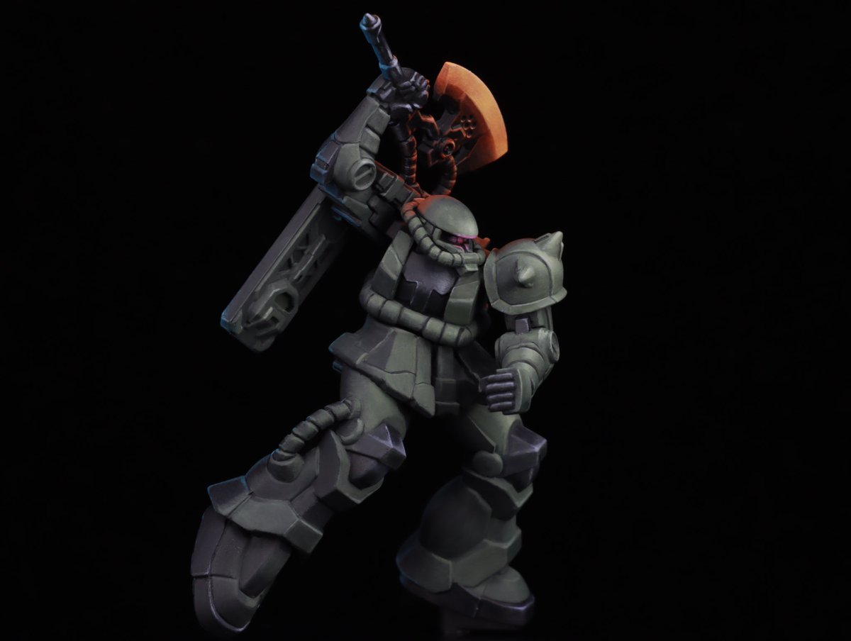 307310623's tweet photo. ザクII、完成しました
OSL練習がきっかけで、10年ぶりにガンプラを作りました
ついでにアッセンブルカラーも試してみましたが、普段使っているアクリル塗料との混色もいけるので良かった
#ガンダムアッセンブル #ガンプラ https://t.co/Rh03iJPevC