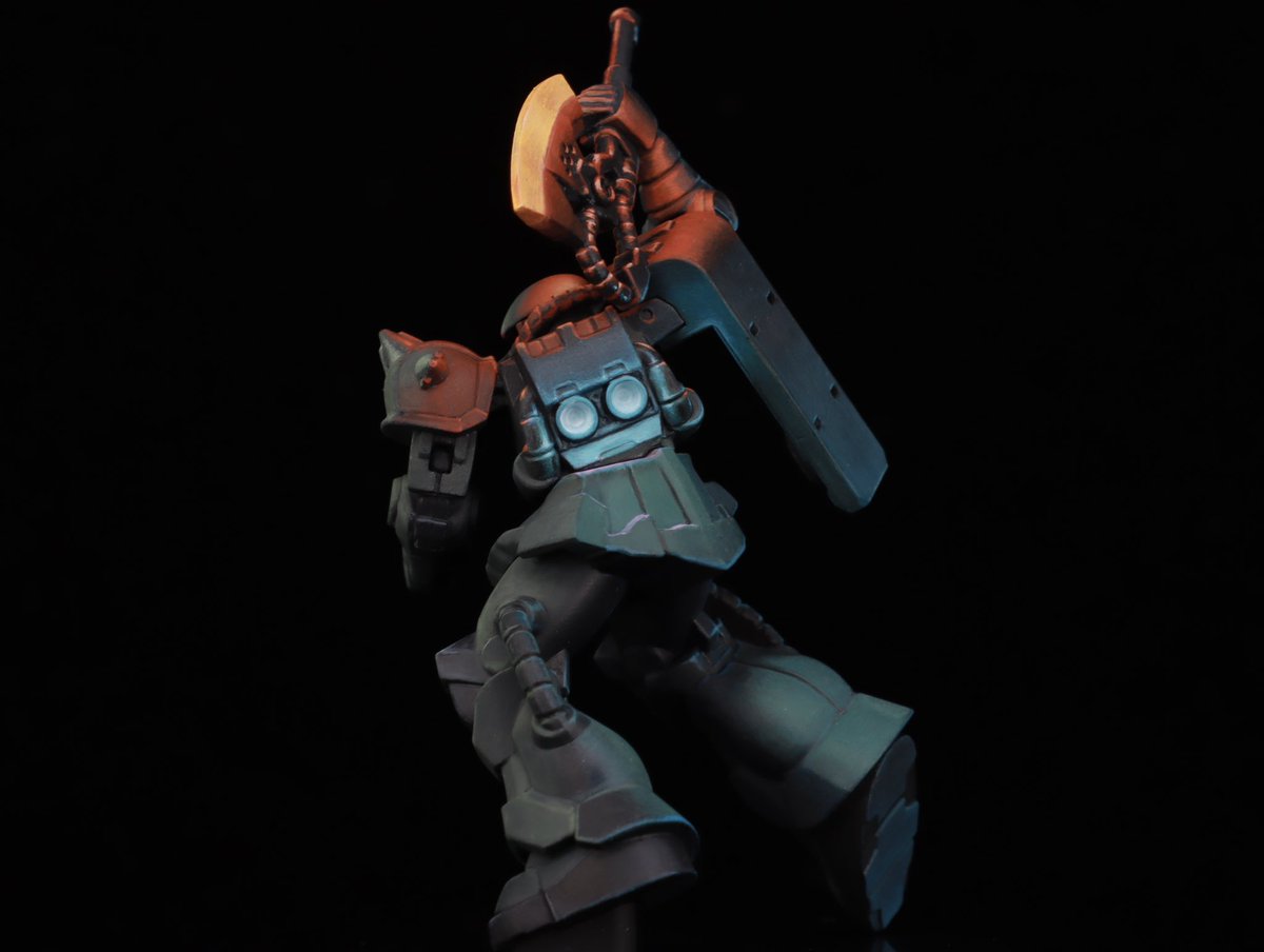 307310623's tweet photo. ザクII、完成しました
OSL練習がきっかけで、10年ぶりにガンプラを作りました
ついでにアッセンブルカラーも試してみましたが、普段使っているアクリル塗料との混色もいけるので良かった
#ガンダムアッセンブル #ガンプラ https://t.co/Rh03iJPevC