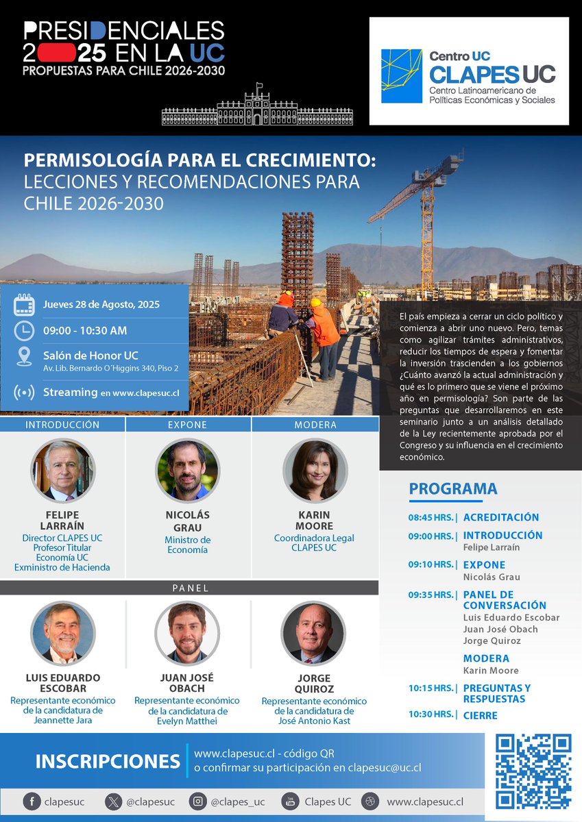 👉 Los invitamos a nuestro nuevo seminario "Permisología para el crecimiento: lecciones y recomendaciones para Chile 2026-2030" 🇨🇱💬

Este encuentro contará con la participación especial del ministro de <a href="/meconomia/">Ministerio de Economía, Fomento y Turismo</a>, <a href="/nicograu/">Nico Grau..</a>, donde analizaremos los avances y desafíos en la