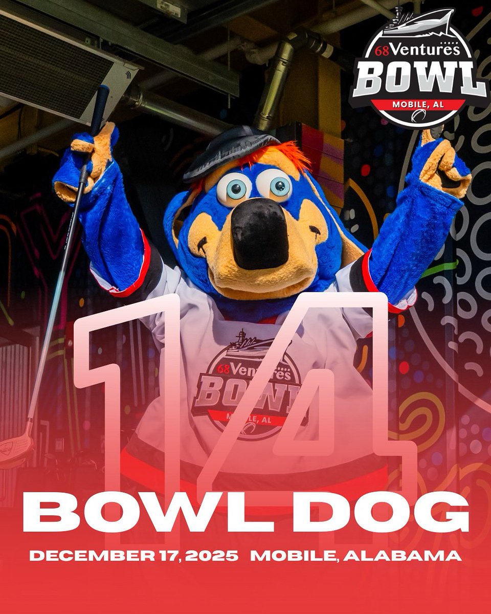 BowlSeason's tweet image. Two weeks out and Bowl Dog 🐶 has his game face on. 🐾 Who’s ready for the bark of victory? 

#14Days #BowlSeason #Countdowntoweek1 #collegefootball