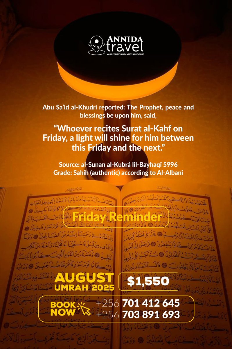 AnnidaTravel's tweet photo. Jumuat Mubarak Ummah❤️
May Allah accept our deeds on this blessed day of the week. 
#BookNow
#SeptemberUmrah2025 https://t.co/BrgtyiWu8I